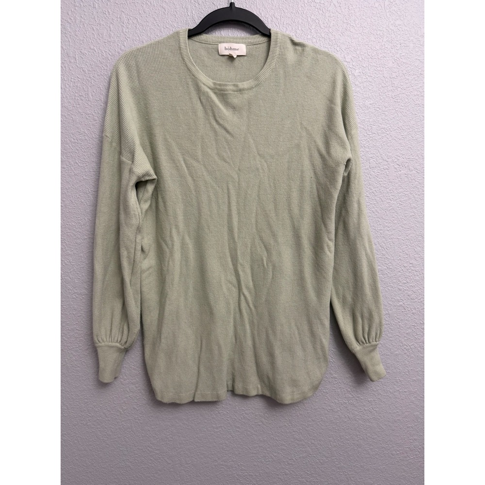 Bรถhme Sage Green Waffle Knit Long Sleeve Top Drop Shoulder Sweater IW83216B S